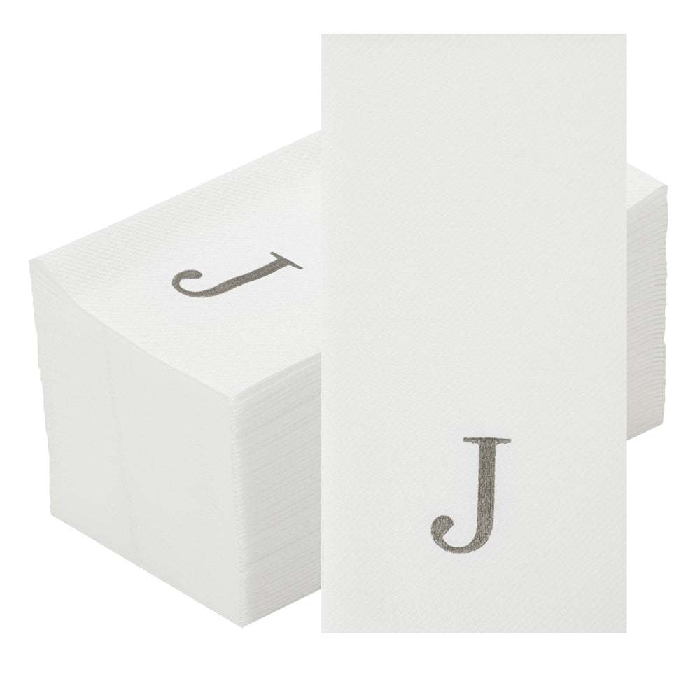 Luxenap Rectangle Silver Letter J White Paper Linen-Feel Guest Towel / Napkin - Air Laid, Sans Serif Font - 15 3/4" x 8" - 2000 count box