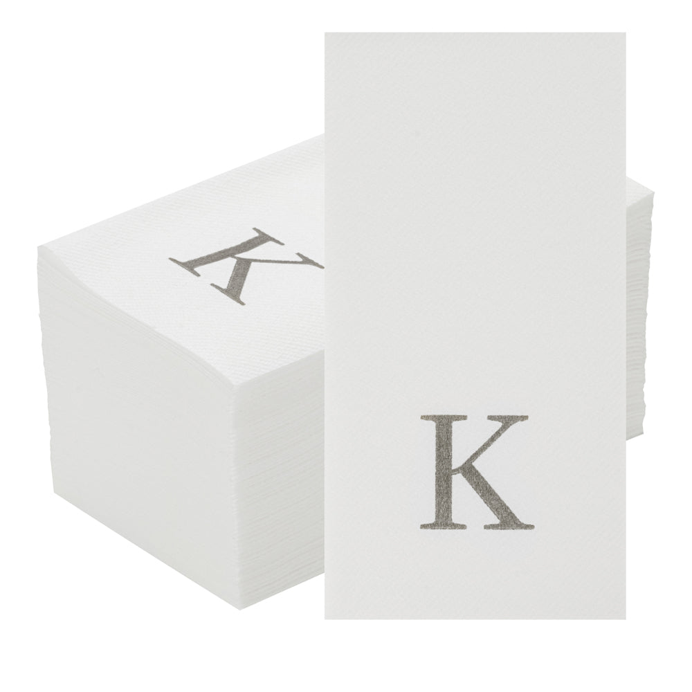 Luxenap Rectangle Silver Letter K White Paper Linen-Feel Guest Towel / Napkin - Air Laid, Sans Serif Font - 15 3/4" x 8" - 2000 count box