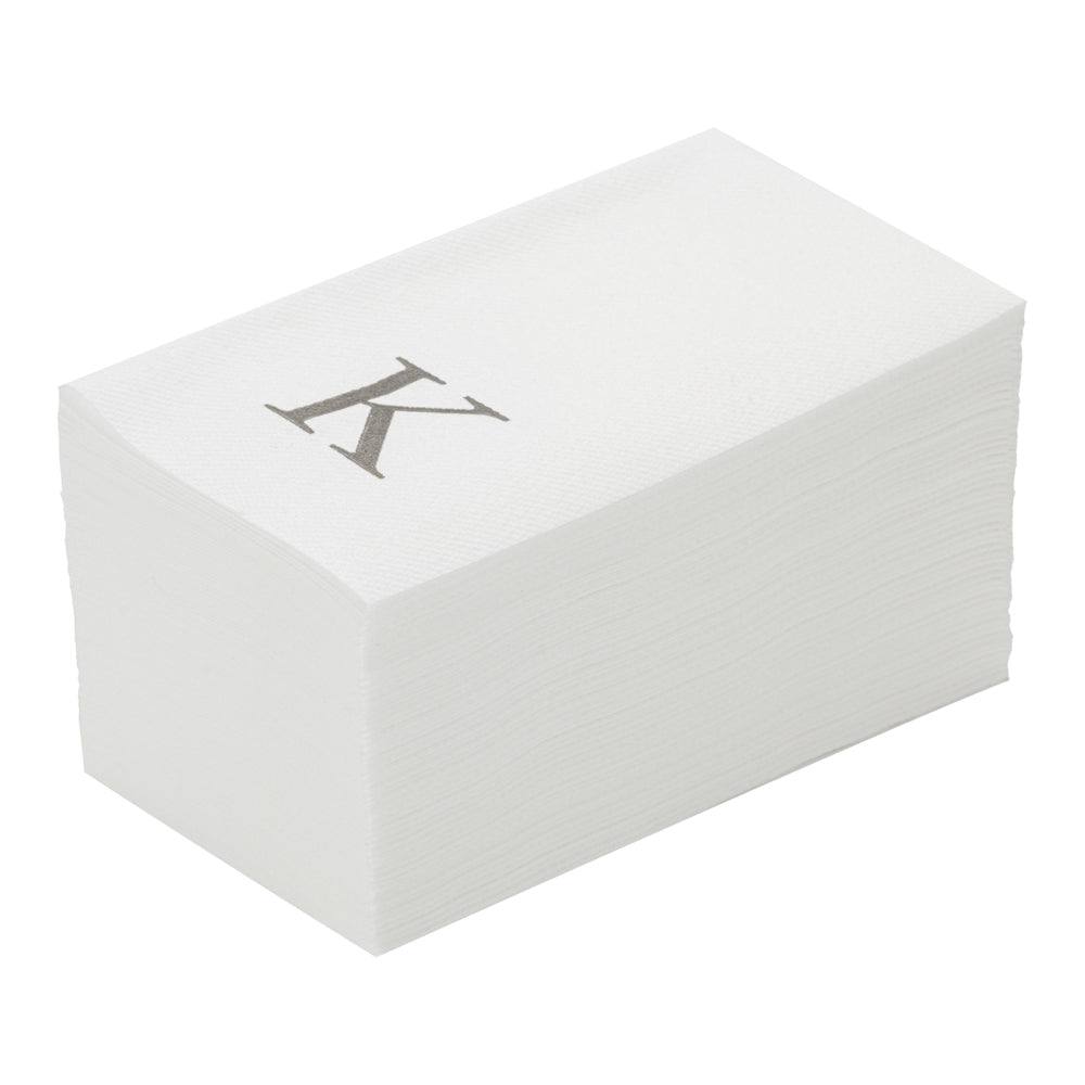 Luxenap Rectangle Silver Letter K White Paper Linen-Feel Guest Towel / Napkin - Air Laid, Sans Serif Font - 15 3/4" x 8" - 2000 count box