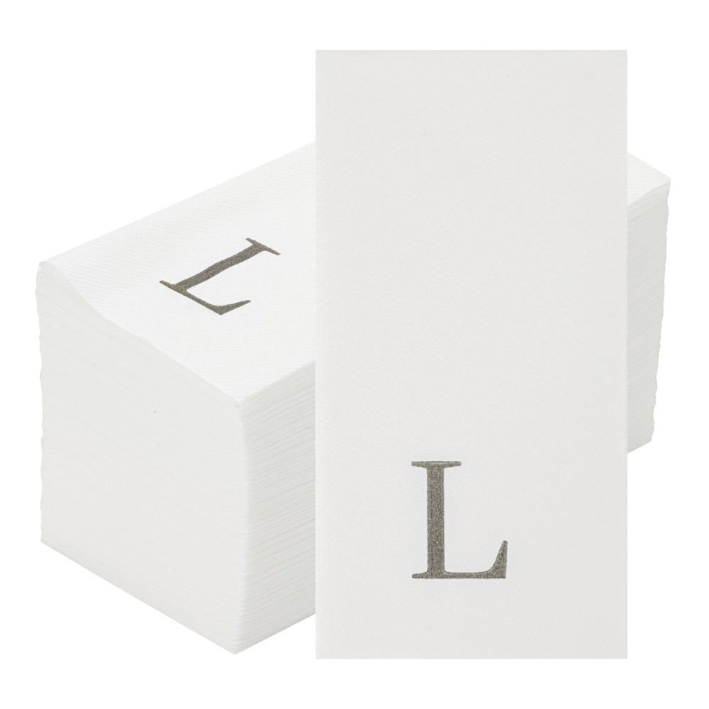 Luxenap Rectangle Silver Letter L White Paper Linen-Feel Guest Towel / Napkin - Air Laid, Sans Serif Font - 15 3/4" x 8" - 2000 count box