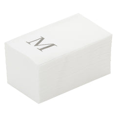 Luxenap Rectangle Silver Letter M White Paper Linen-Feel Guest Towel / Napkin - Air Laid, Sans Serif Font - 15 3/4