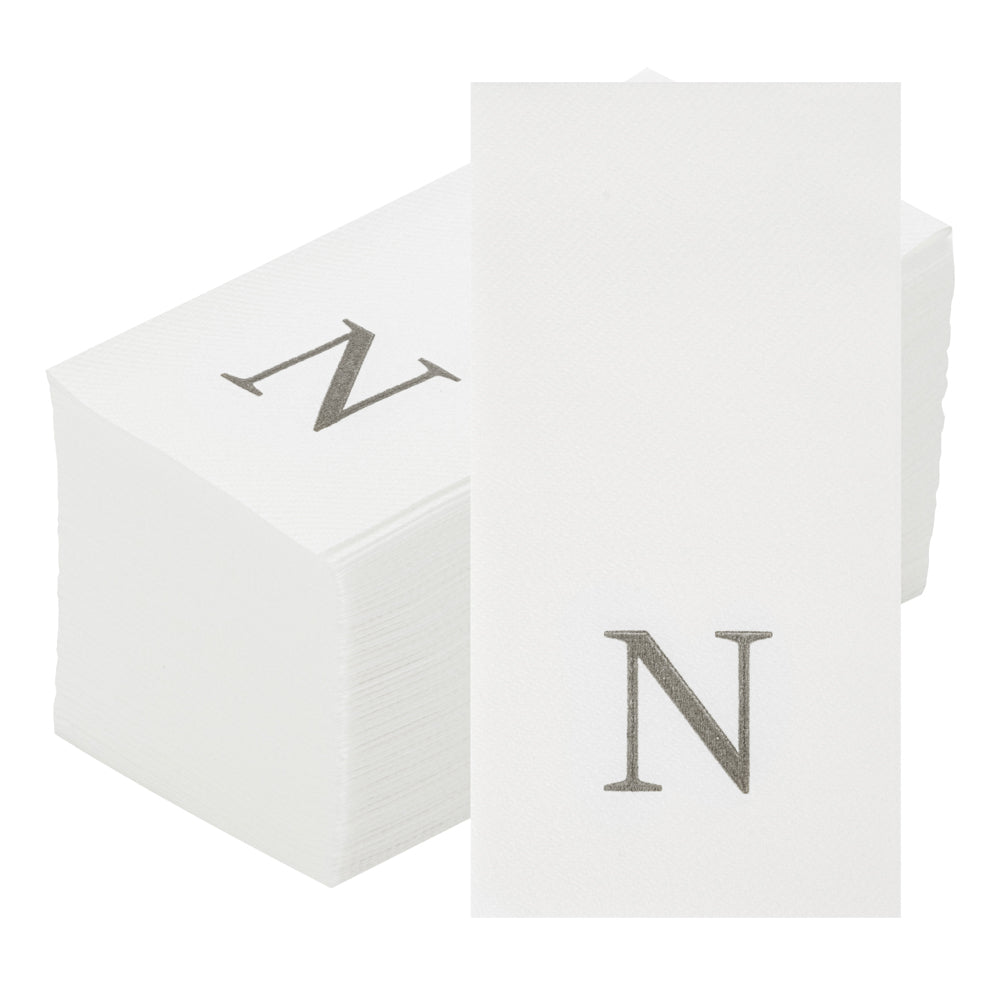 Luxenap Rectangle Silver Letter N White Paper Linen-Feel Guest Towel / Napkin - Air Laid, Sans Serif Font - 15 3/4" x 8" - 2000 count box