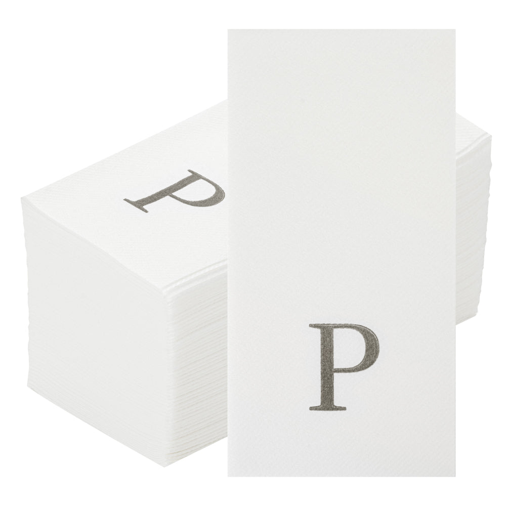 Luxenap Rectangle Silver Letter P White Paper Linen-Feel Guest Towel / Napkin - Air Laid, Sans Serif Font - 15 3/4" x 8" - 2000 count box