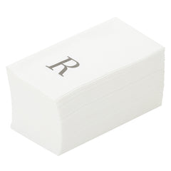 Luxenap Rectangle Silver Letter R White Paper Linen-Feel Guest Towel / Napkin - Air Laid, Sans Serif Font - 15 3/4