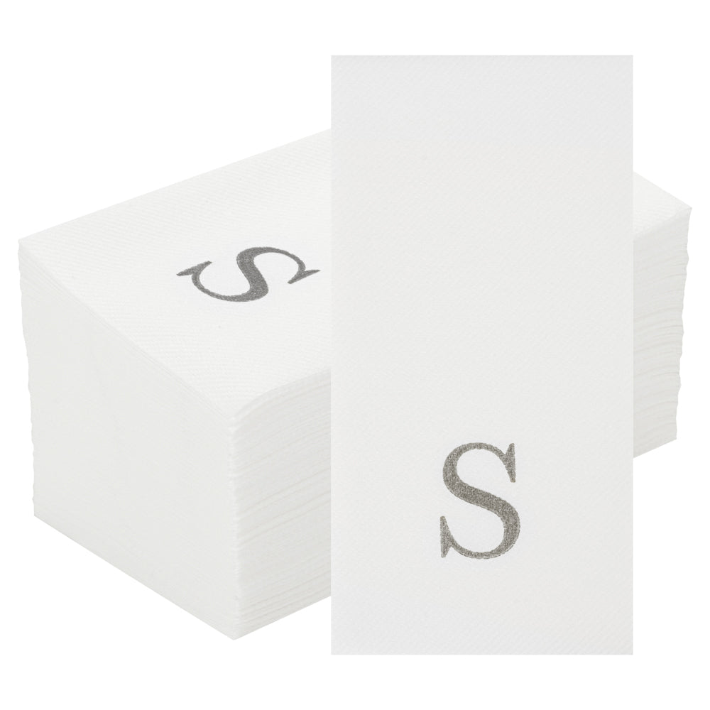 Luxenap Rectangle Silver Letter S White Paper Linen-Feel Guest Towel / Napkin - Air Laid, Sans Serif Font - 15 3/4" x 8" - 2000 count box