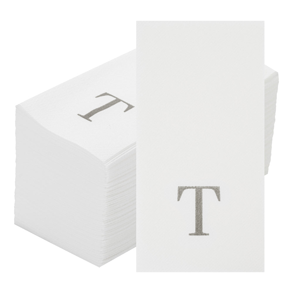 Luxenap Rectangle Silver Letter T White Paper Linen-Feel Guest Towel / Napkin - Air Laid, Sans Serif Font - 15 3/4" x 8" - 2000 count box