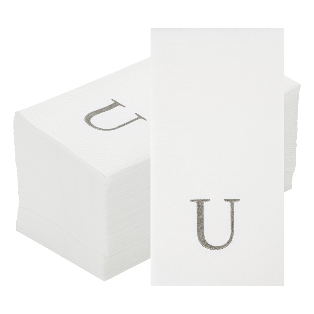 Luxenap Rectangle Silver Letter U White Paper Linen-Feel Guest Towel / Napkin - Air Laid, Sans Serif Font - 15 3/4" x 8" - 2000 count box