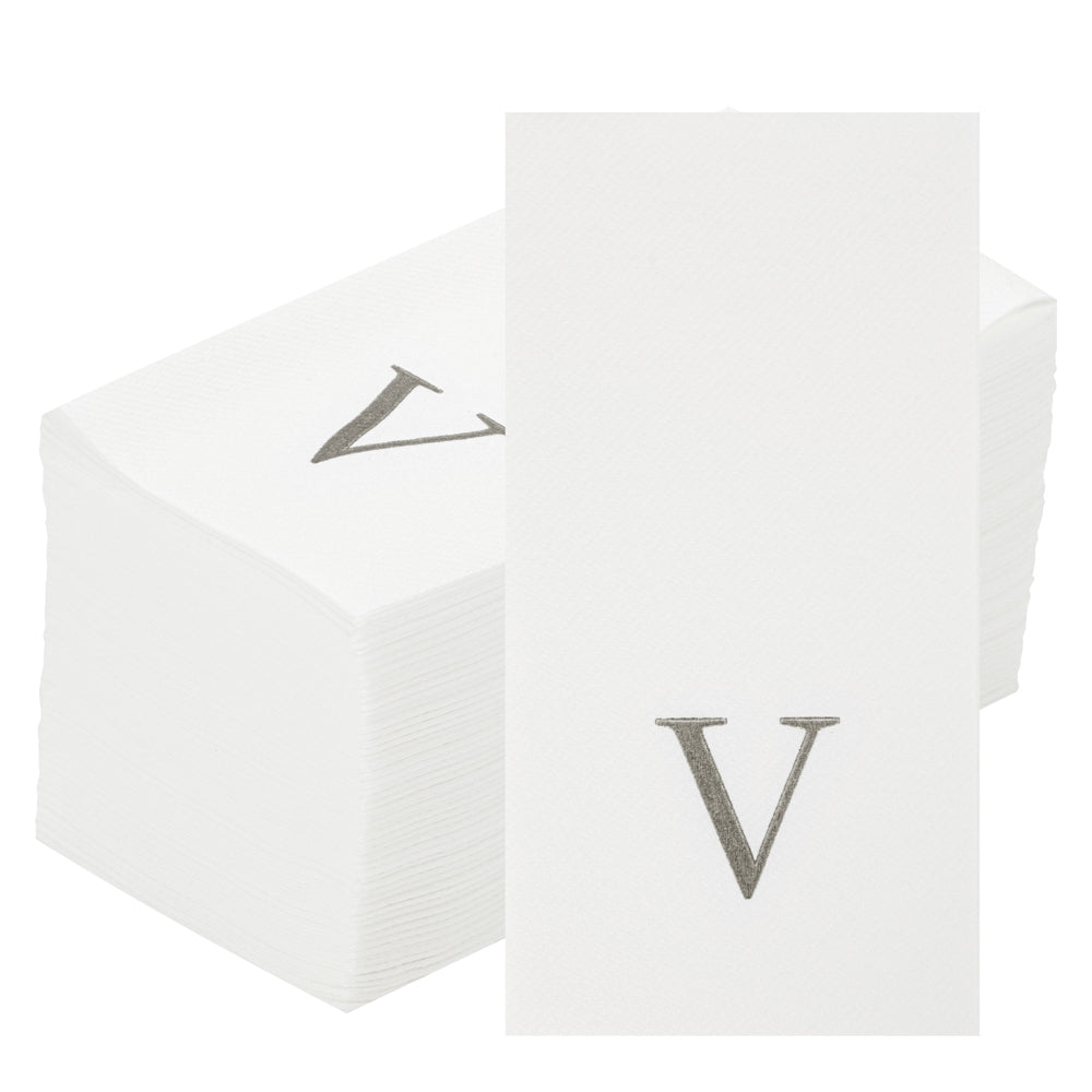 Luxenap Rectangle Silver Letter V White Paper Linen-Feel Guest Towel / Napkin - Air Laid, Sans Serif Font - 15 3/4" x 8" - 2000 count box