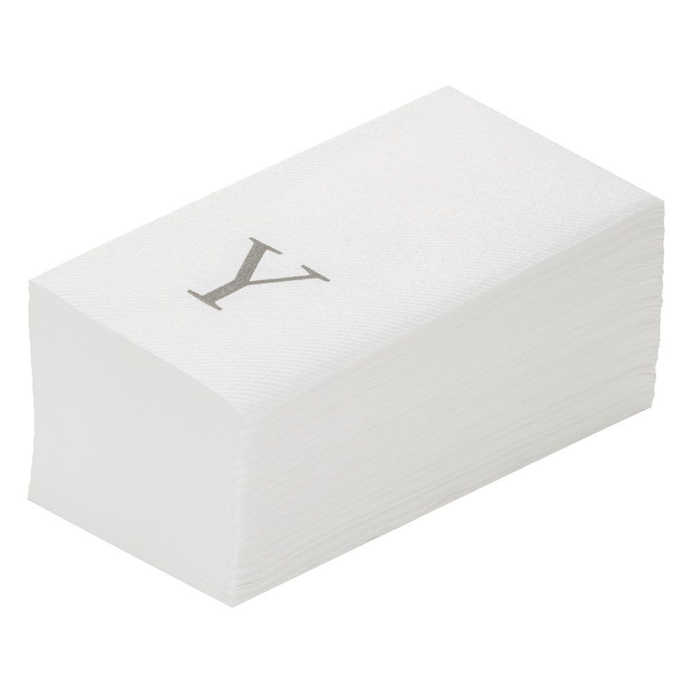 Luxenap Rectangle Silver Letter Y White Paper Linen-Feel Guest Towel / Napkin - Air Laid, Sans Serif Font - 15 3/4" x 8" - 2000 count box