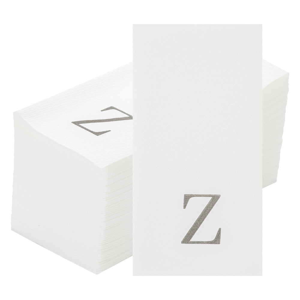 Luxenap Rectangle Silver Letter Z White Paper Linen-Feel Guest Towel / Napkin - Air Laid, Sans Serif Font - 15 3/4" x 8" - 2000 count box