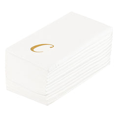 Luxenap Rectangle Gold Letter C White Paper Linen-Feel Guest Towel / Napkin - Air Laid, Cursive Font - 15 3/4