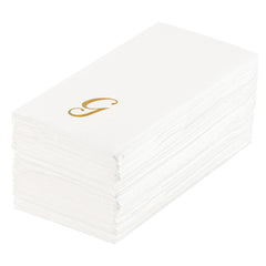 Luxenap Rectangle Gold Letter G White Paper Linen-Feel Guest Towel / Napkin - Air Laid, Cursive Font - 15 3/4