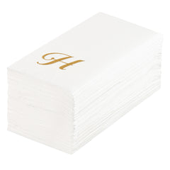 Luxenap Rectangle Gold Letter H White Paper Linen-Feel Guest Towel / Napkin - Air Laid, Cursive Font - 15 3/4