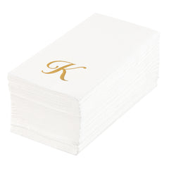 Luxenap Rectangle Gold Letter K White Paper Linen-Feel Guest Towel / Napkin - Air Laid, Cursive Font - 15 3/4