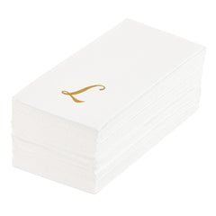 Luxenap Rectangle Gold Letter L White Paper Linen-Feel Guest Towel / Napkin - Air Laid, Cursive Font - 15 3/4