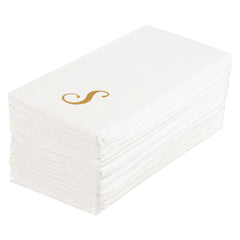 Luxenap Rectangle Gold Letter S White Paper Linen-Feel Guest Towel / Napkin - Air Laid, Cursive Font - 15 3/4