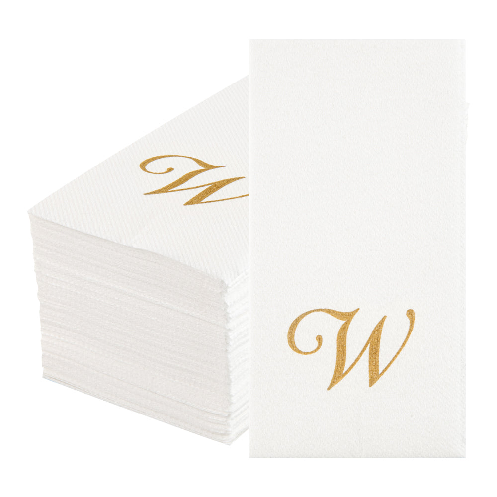 Luxenap Rectangle Gold Letter W White Paper Linen-Feel Guest Towel / Napkin - Air Laid, Cursive Font - 15 3/4" x 8" - 2000 count box