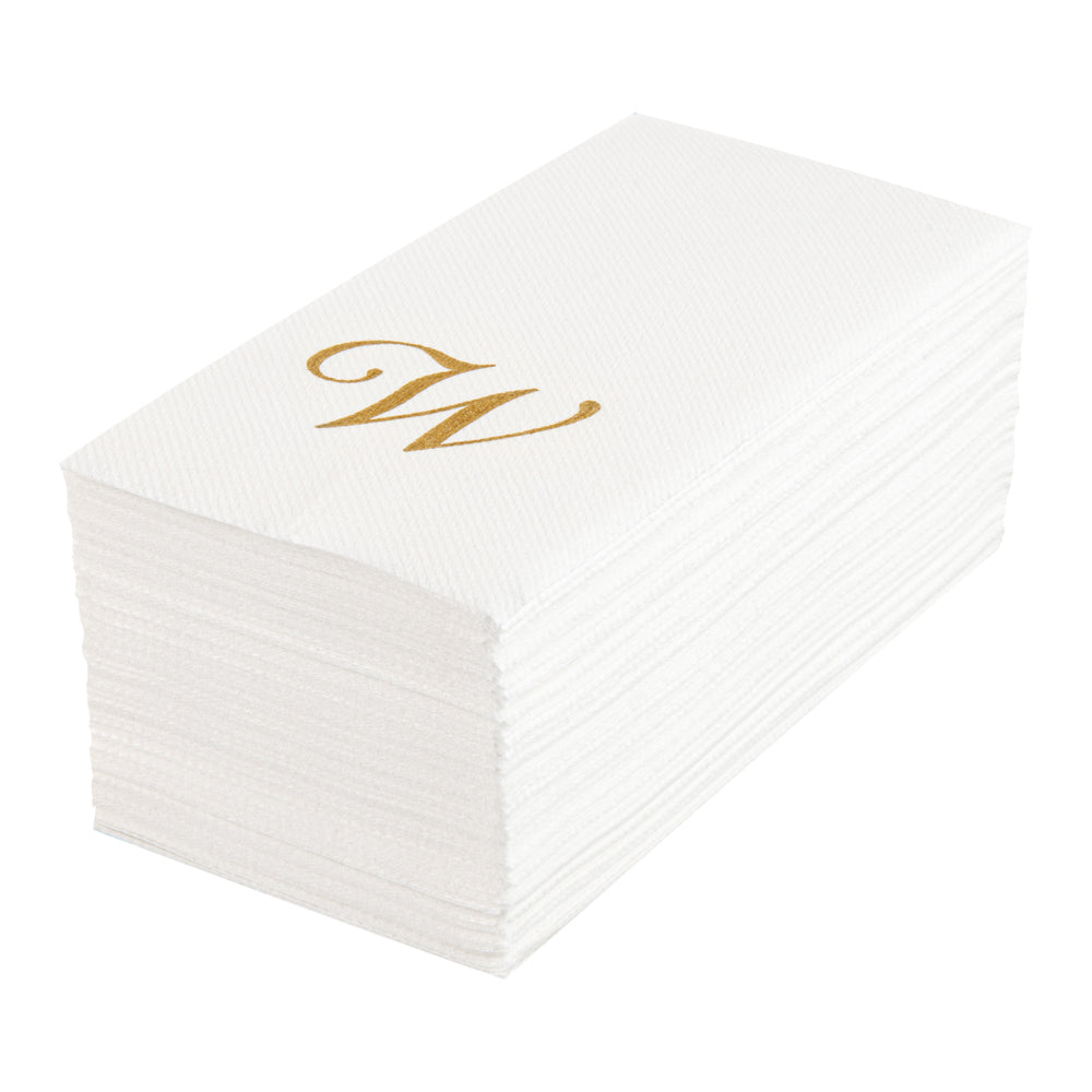 Luxenap Rectangle Gold Letter W White Paper Linen-Feel Guest Towel / Napkin - Air Laid, Cursive Font - 15 3/4" x 8" - 2000 count box