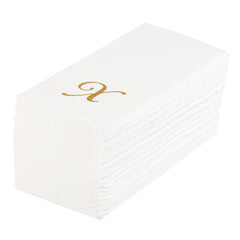 Luxenap Rectangle Gold Letter X White Paper Linen-Feel Guest Towel / Napkin - Air Laid, Cursive Font - 15 3/4