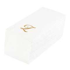 Luxenap Rectangle Gold Letter Z White Paper Linen-Feel Guest Towel / Napkin - Air Laid, Cursive Font - 15 3/4