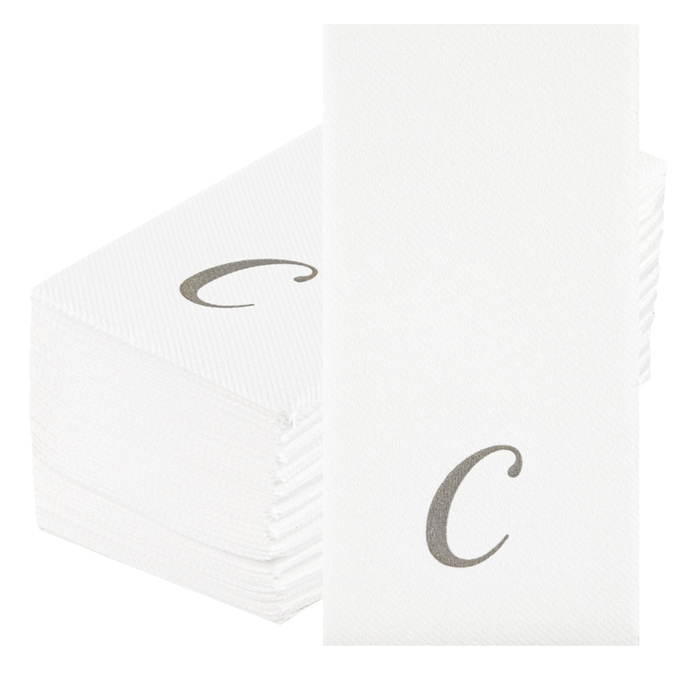 Luxenap Rectangle Silver Letter C White Paper Linen-Feel Guest Towel / Napkin - Air Laid, Cursive Font - 15 3/4" x 8" - 2000 count box