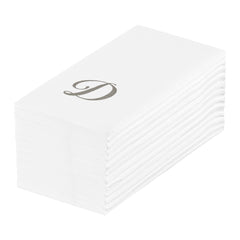 Luxenap Rectangle Silver Letter D White Paper Linen-Feel Guest Towel / Napkin - Air Laid, Cursive Font - 15 3/4