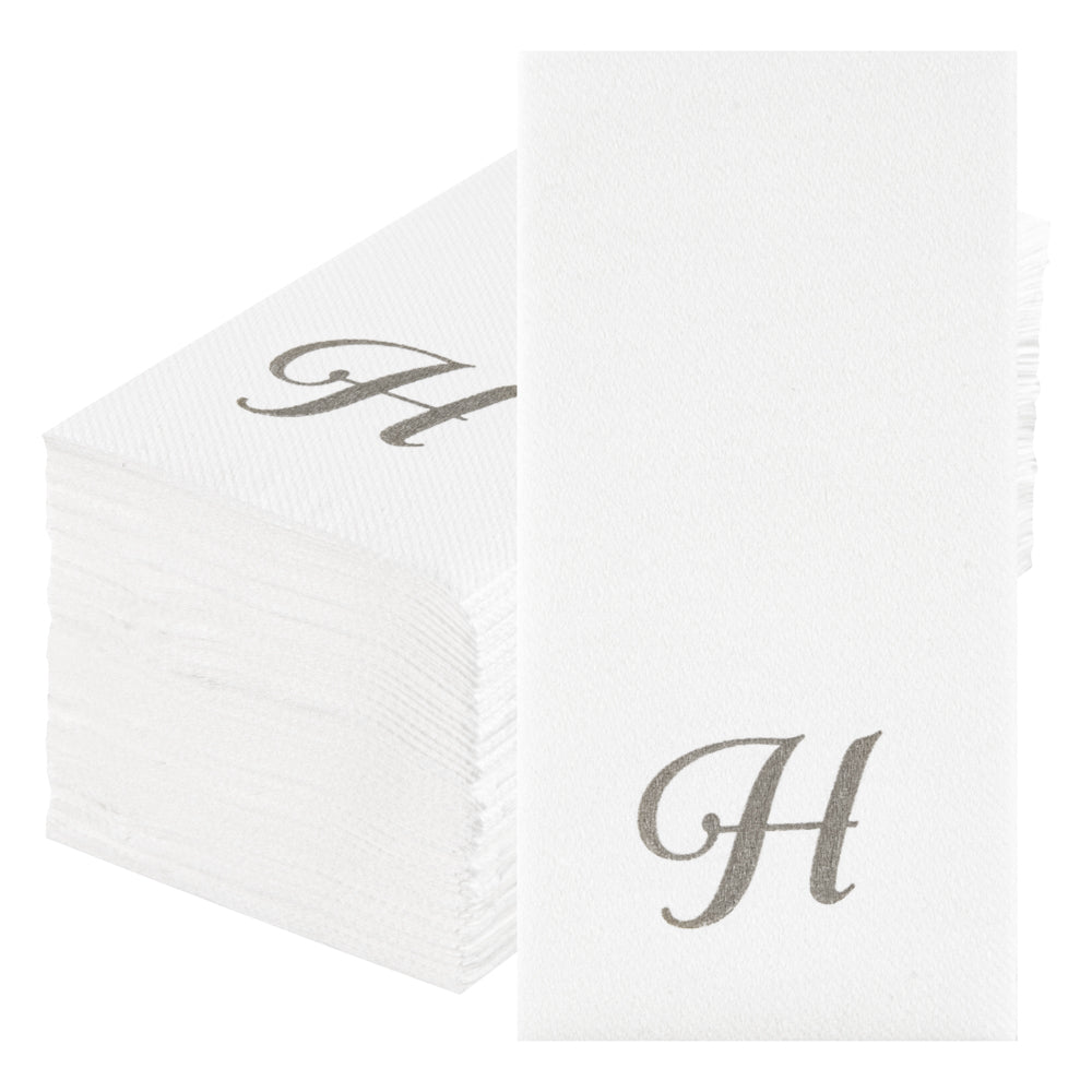 Luxenap Rectangle Silver Letter H White Paper Linen-Feel Guest Towel / Napkin - Air Laid, Cursive Font - 15 3/4" x 8" - 2000 count box