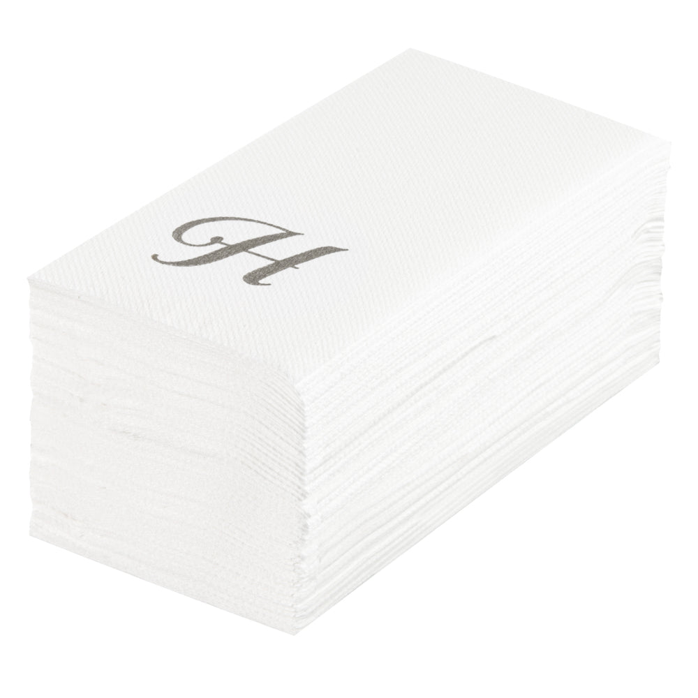 Luxenap Rectangle Silver Letter H White Paper Linen-Feel Guest Towel / Napkin - Air Laid, Cursive Font - 15 3/4" x 8" - 2000 count box