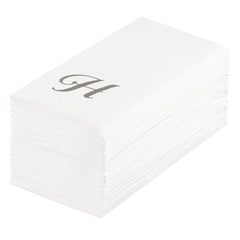 Luxenap Rectangle Silver Letter H White Paper Linen-Feel Guest Towel / Napkin - Air Laid, Cursive Font - 15 3/4