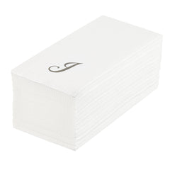 Luxenap Rectangle Silver Letter J White Paper Linen-Feel Guest Towel / Napkin - Air Laid, Cursive Font - 15 3/4