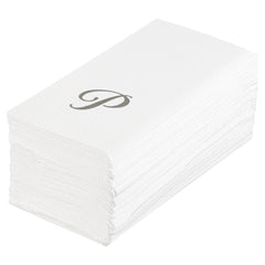 Luxenap Rectangle Silver Letter P White Paper Linen-Feel Guest Towel / Napkin - Air Laid, Cursive Font - 15 3/4