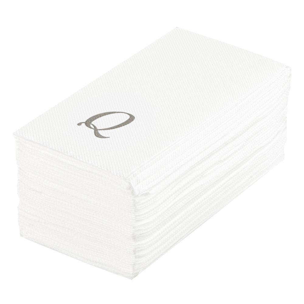 Luxenap Rectangle Silver Letter Q White Paper Linen-Feel Guest Towel / Napkin - Air Laid, Cursive Font - 15 3/4" x 8" - 2000 count box