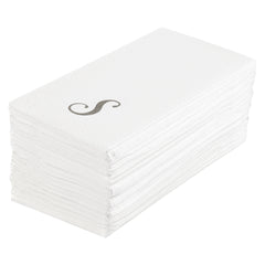 Luxenap Rectangle Silver Letter S White Paper Linen-Feel Guest Towel / Napkin - Air Laid, Cursive Font - 15 3/4