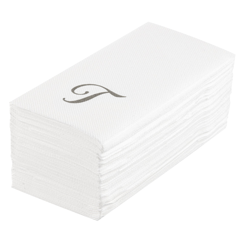 Luxenap Rectangle Silver Letter T White Paper Linen-Feel Guest Towel / Napkin - Air Laid, Cursive Font - 15 3/4" x 8" - 2000 count box