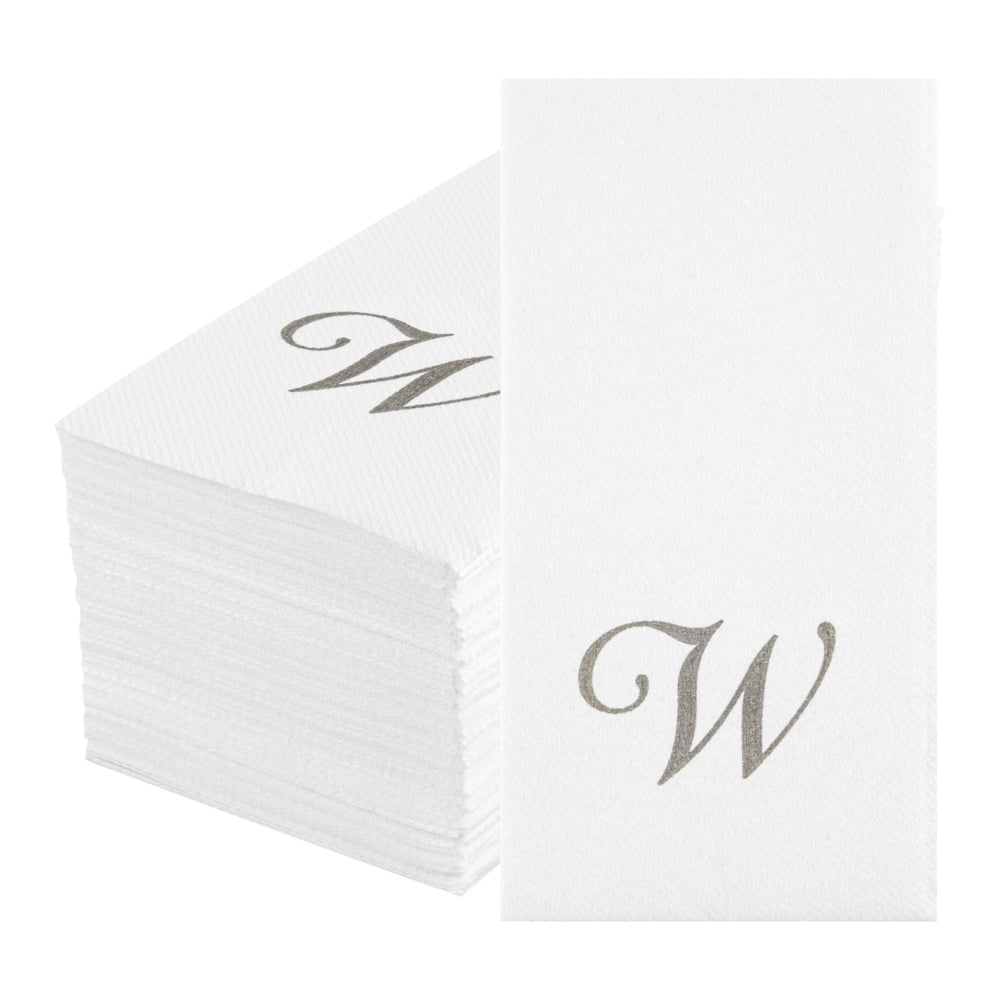 Luxenap Rectangle Silver Letter W White Paper Linen-Feel Guest Towel / Napkin - Air Laid, Cursive Font - 15 3/4" x 8" - 2000 count box