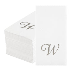 Luxenap Rectangle Silver Letter W White Paper Linen-Feel Guest Towel / Napkin - Air Laid, Cursive Font - 15 3/4