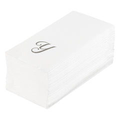 Luxenap Rectangle Silver Letter Y White Paper Linen-Feel Guest Towel / Napkin - Air Laid, Cursive Font - 15 3/4