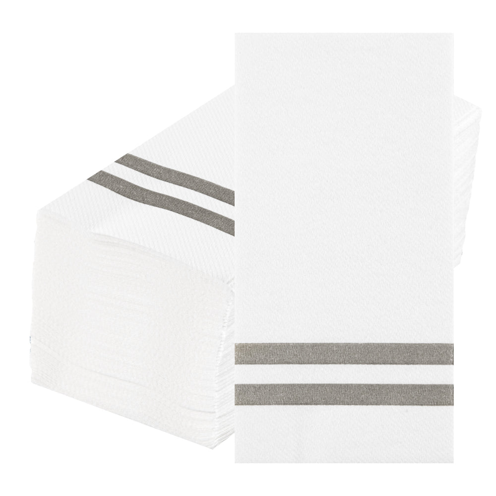 Luxenap Rectangle Silver Striped White Paper Linen-Feel Guest Towel / Napkin - Air Laid - 15 3/4" x 8" - 2000 count box