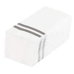 Luxenap Rectangle Silver Striped White Paper Linen-Feel Guest Towel / Napkin - Air Laid - 15 3/4