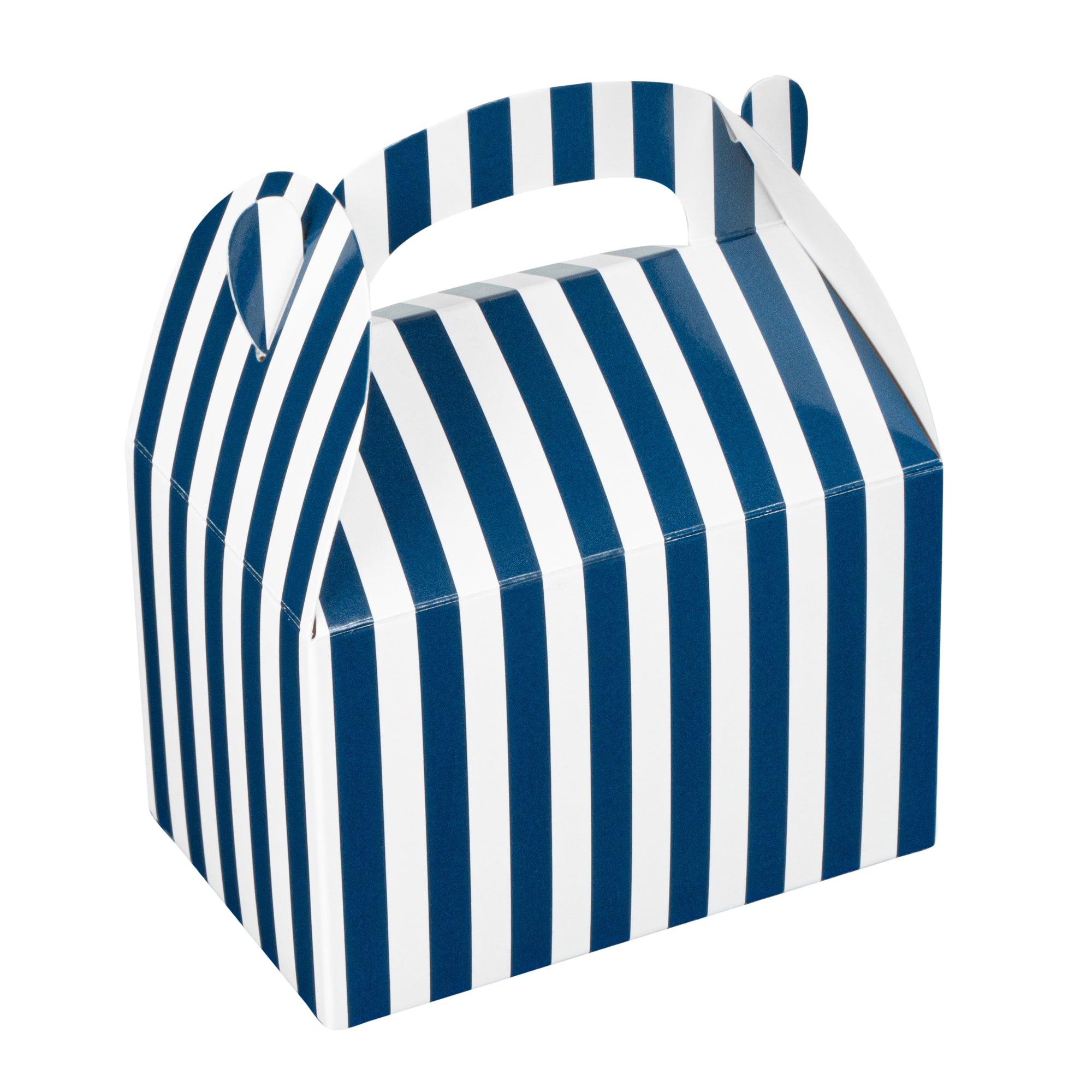 Bio Tek Blue & White Stripe Paper Gable Box / Lunch Box - Compostable - 4" x 2 1/2" x 2 1/2" - 100 count box