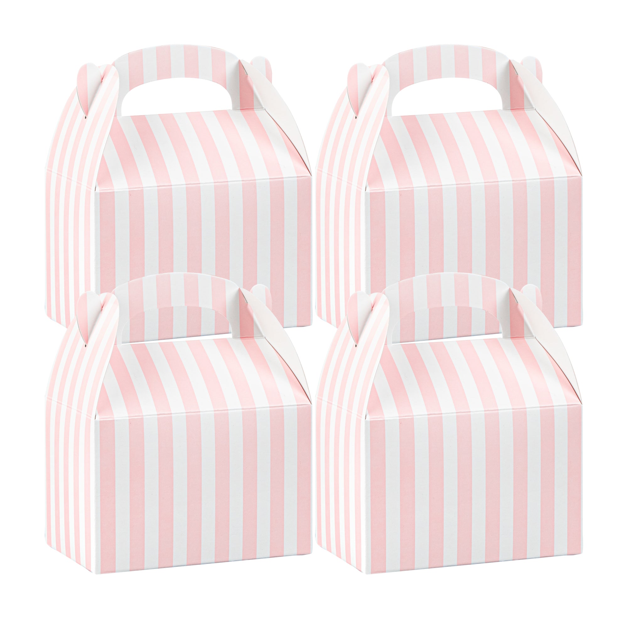 Bio Tek Pink & White Stripe Paper Gable Box / Lunch Box - Compostable - 4" x 2 1/2" x 2 1/2" - 100 count box