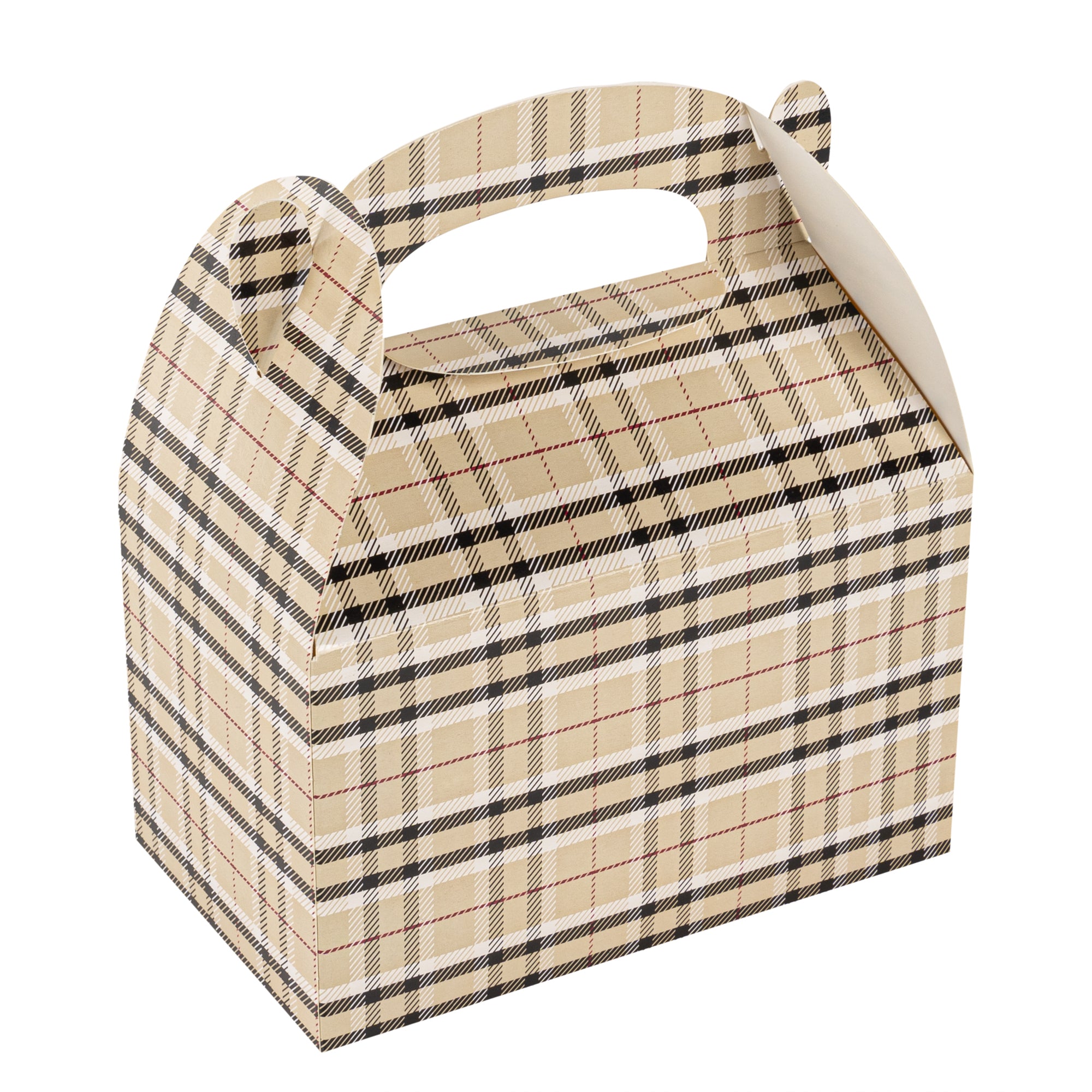 Bio Tek Plaid Paper Gable Box / Lunch Box - Compostable - 6" x 3 1/2" x 3 1/2" - 100 count box