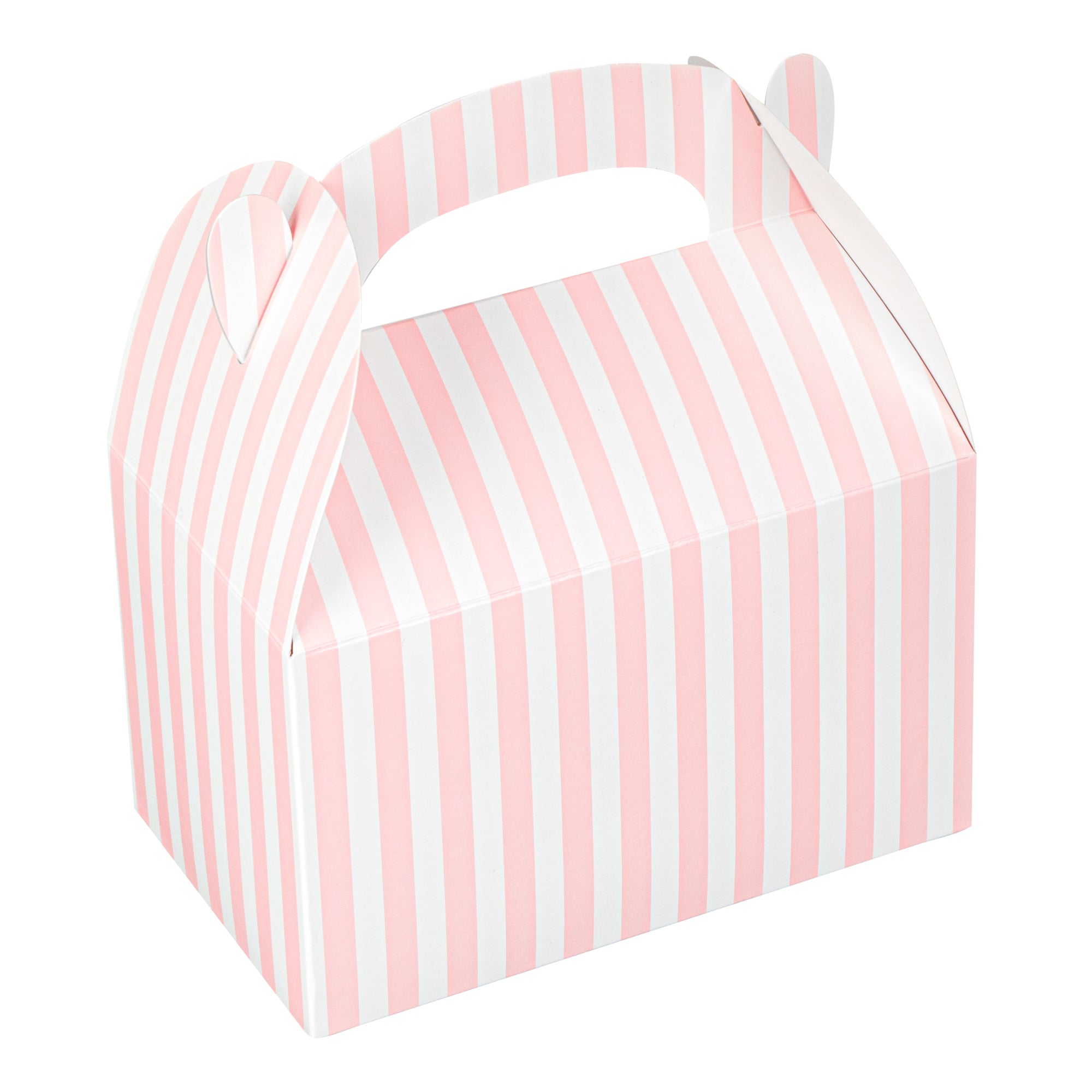 Bio Tek Pink & White Stripe Paper Gable Box / Lunch Box - Compostable - 6" x 3 1/2" x 3 1/2" - 100 count box