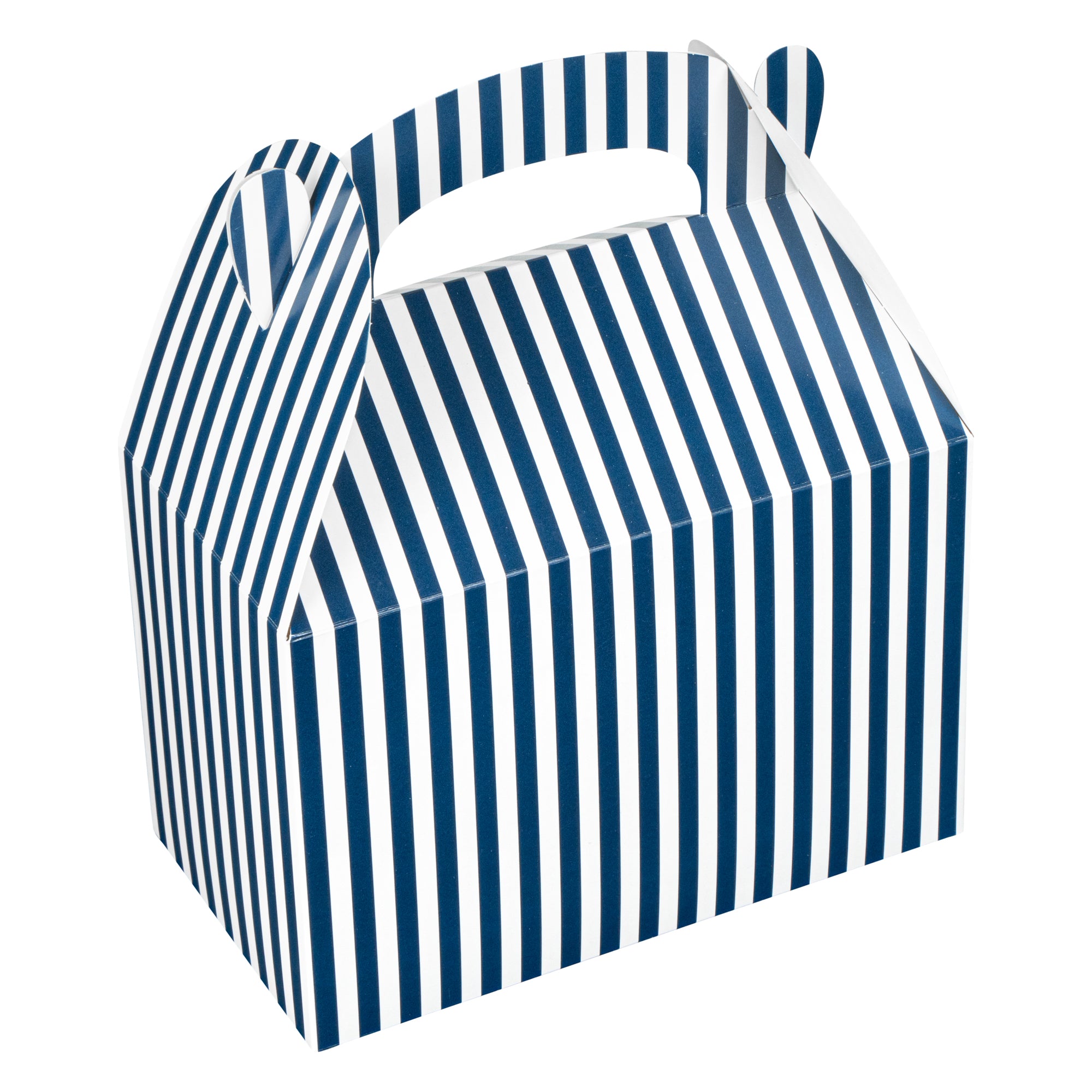 Bio Tek Blue & White Stripe Paper Gable Box / Lunch Box - Compostable - 8 1/2" x 4 3/4" x 5 1/2" - 100 count box