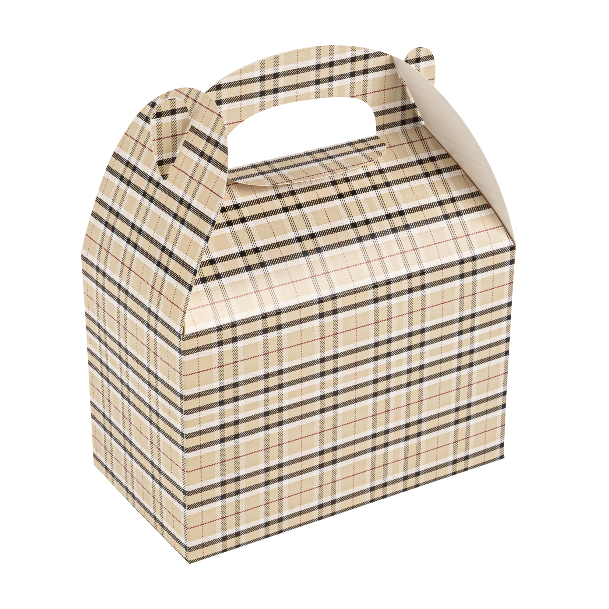 Bio Tek Plaid Paper Gable Box / Lunch Box - Compostable - 8 1/2" x 4 3/4" x 5 1/2" - 100 count box