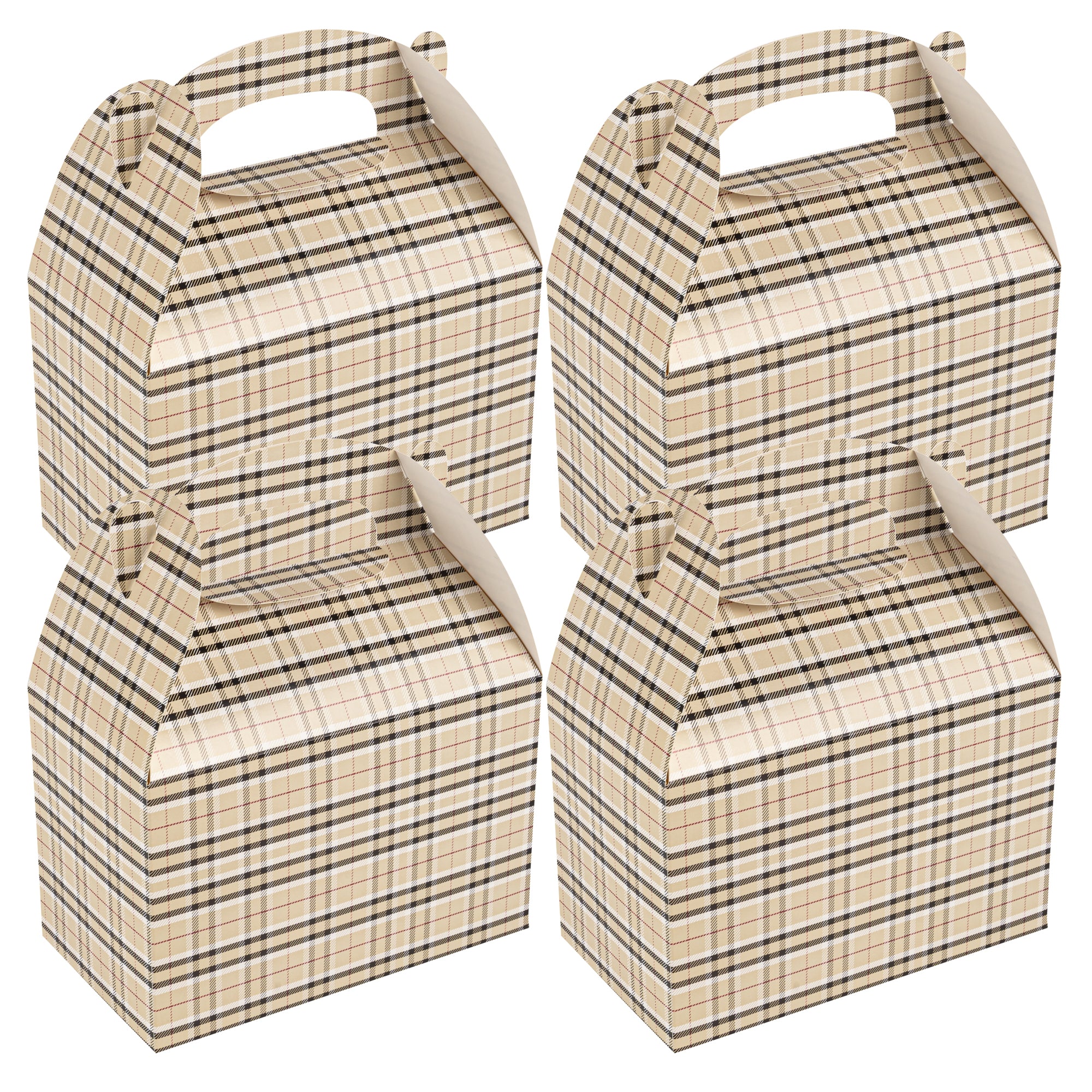 Bio Tek Plaid Paper Gable Box / Lunch Box - Compostable - 8 1/2" x 4 3/4" x 5 1/2" - 100 count box