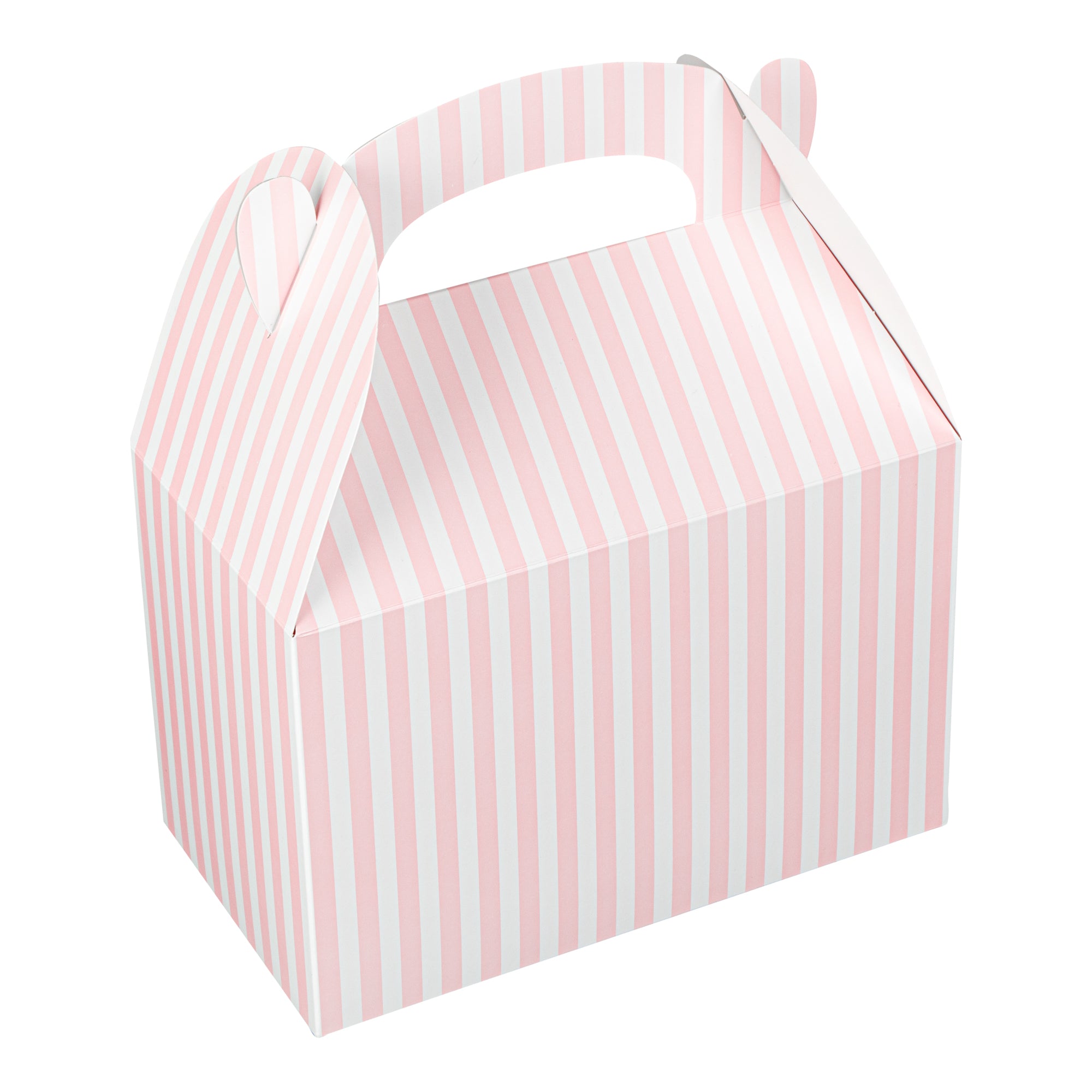 Bio Tek Pink & White Stripe Paper Gable Box / Lunch Box - Compostable - 8 1/2" x 4 3/4" x 5 1/2" - 100 count box