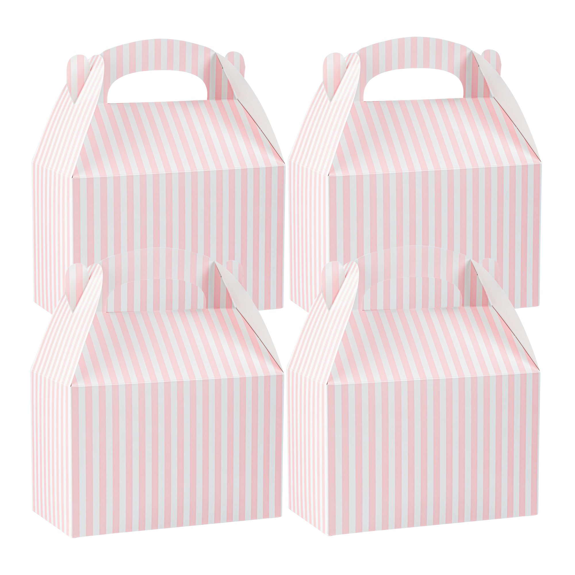 Bio Tek Pink & White Stripe Paper Gable Box / Lunch Box - Compostable - 8 1/2" x 4 3/4" x 5 1/2" - 100 count box