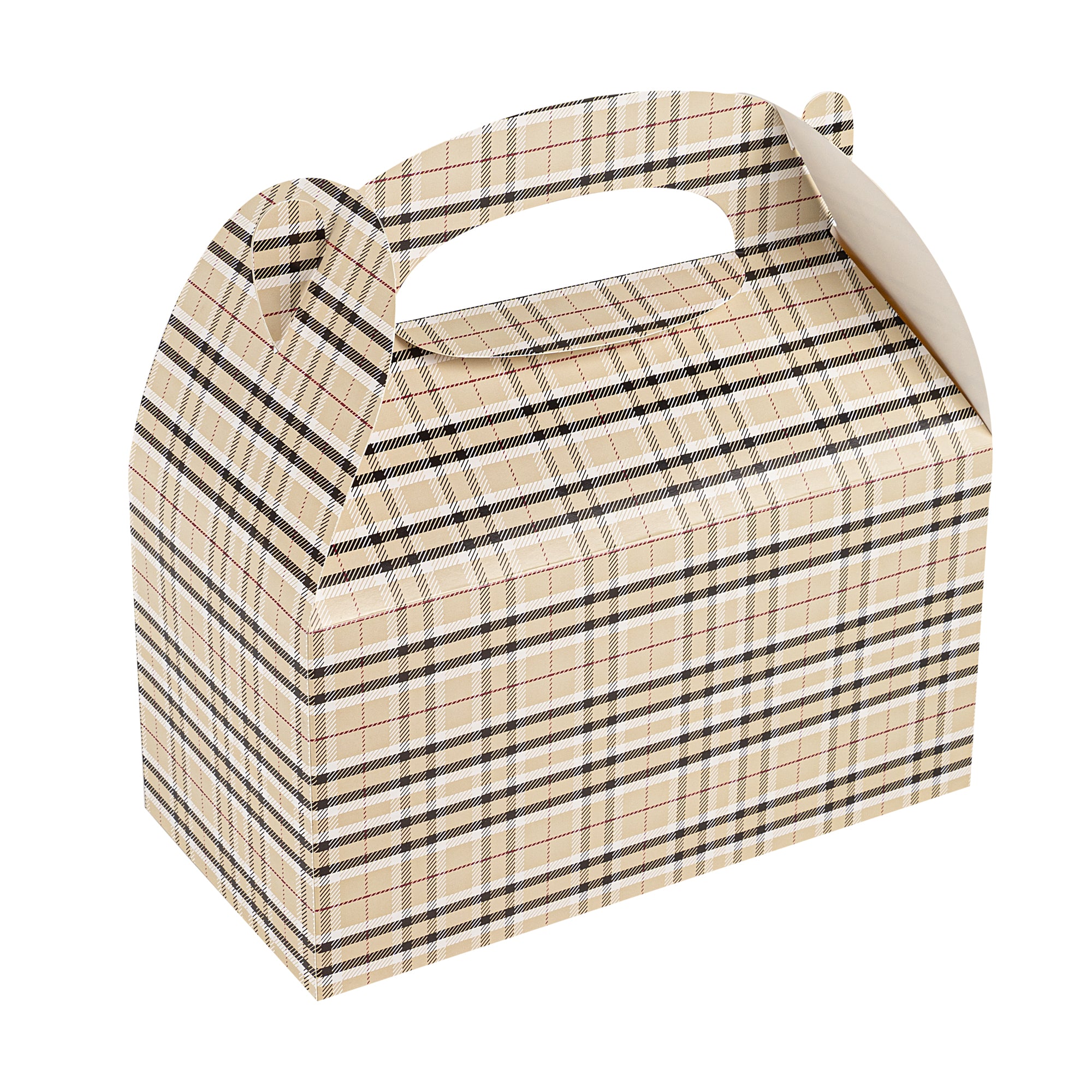 Bio Tek Plaid Paper Gable Box / Lunch Box - Compostable - 9 1/2" x 5" x 5" - 100 count box