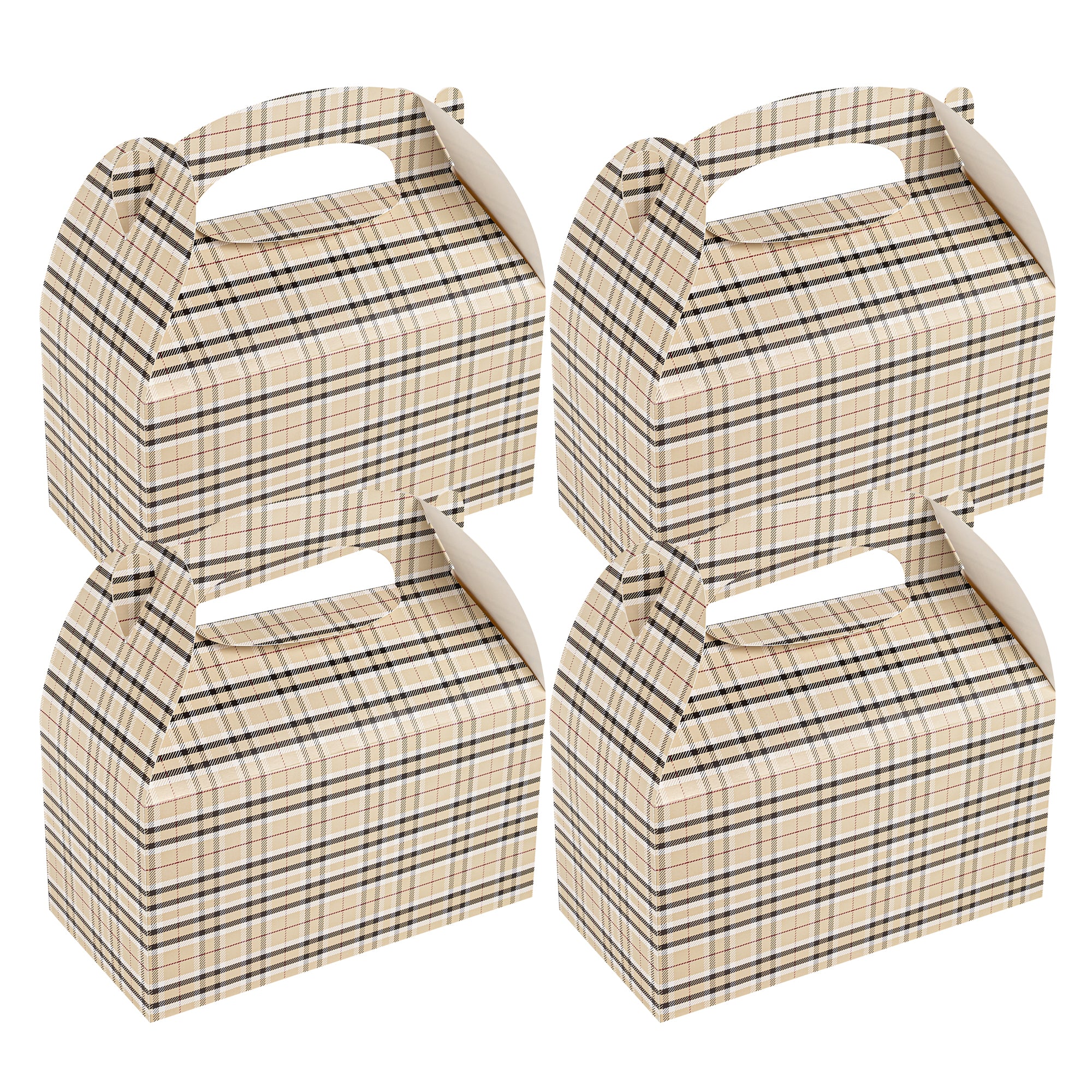 Bio Tek Plaid Paper Gable Box / Lunch Box - Compostable - 9 1/2" x 5" x 5" - 100 count box